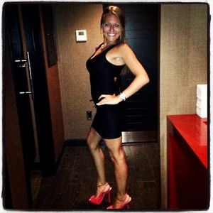 Bebe little black dress stretchy form fitting half open back dress